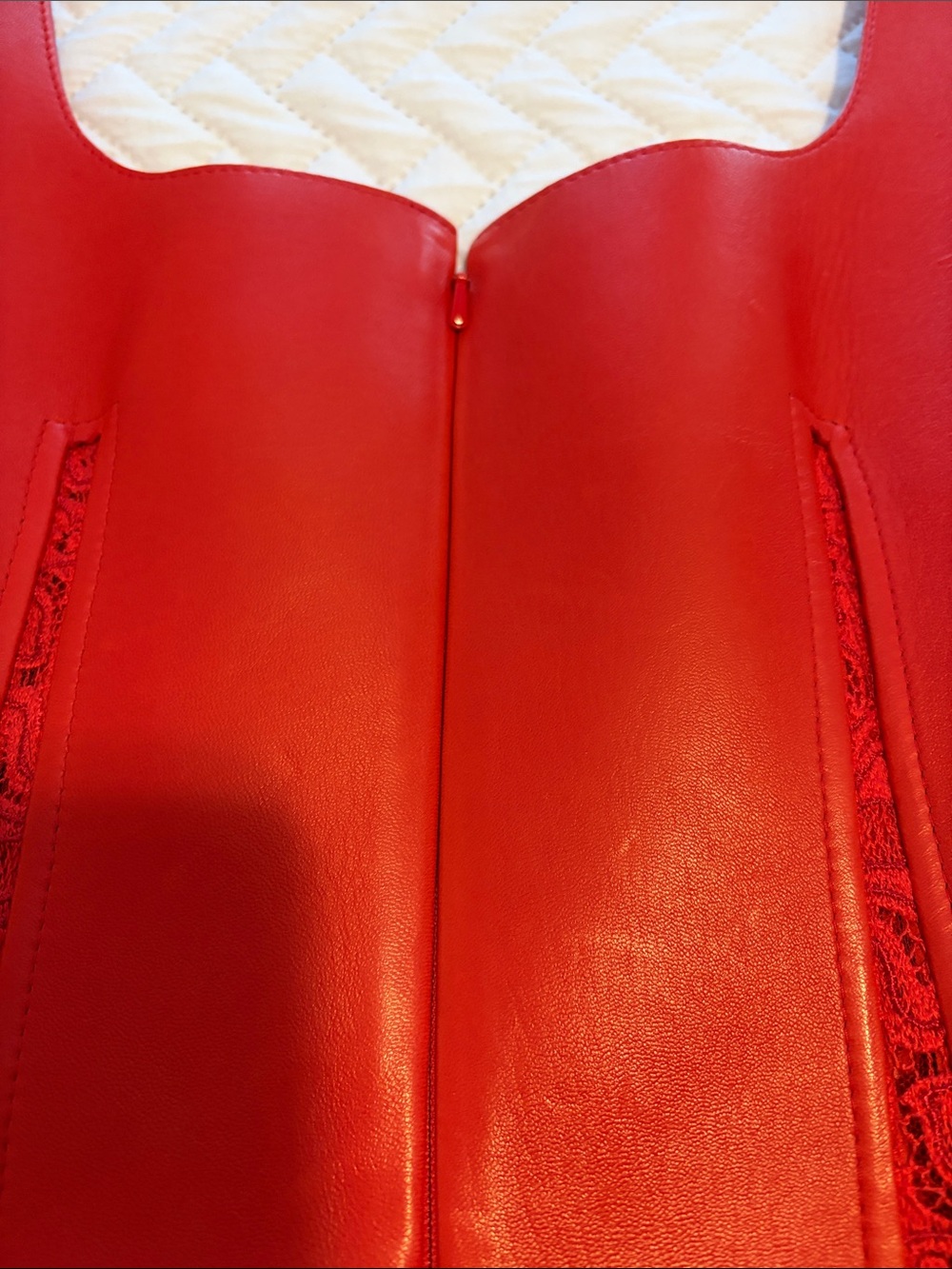 Alexander McQueen Lust Red Lace-Hem Leather Midi Dress - Picture 10 of 16